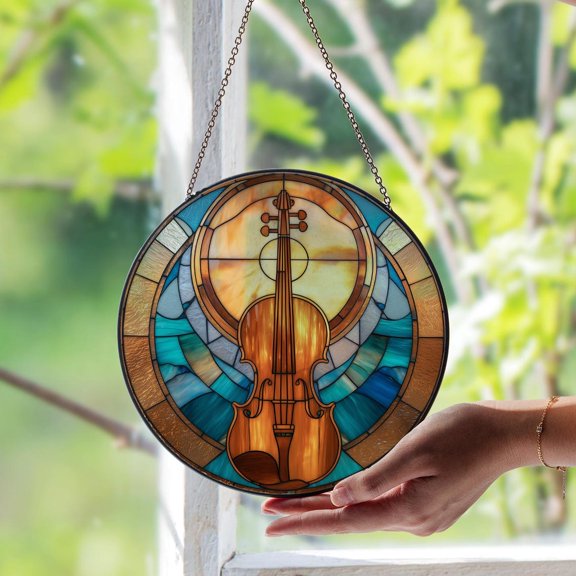 Violin Glass Suncatcher, Musical Instrument Window Art, Music Lover Studio, 3.5 in