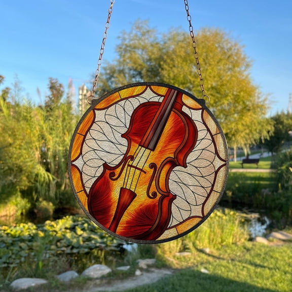 Violin Glass Suncatcher, Window Hanging Music Lovers Music Instrument, 6.3 in