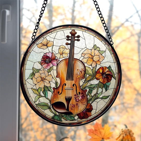 Violin Glass Suncatcher v4, Musical Instrument Window Art, Musician Decor, 3.5 in