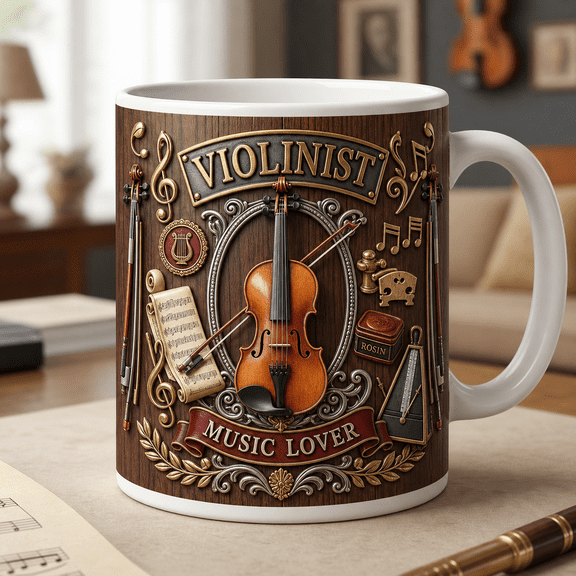 Violin Mug 3D Effect Mug for Violinist Gift, Music Lover Coffee Cup