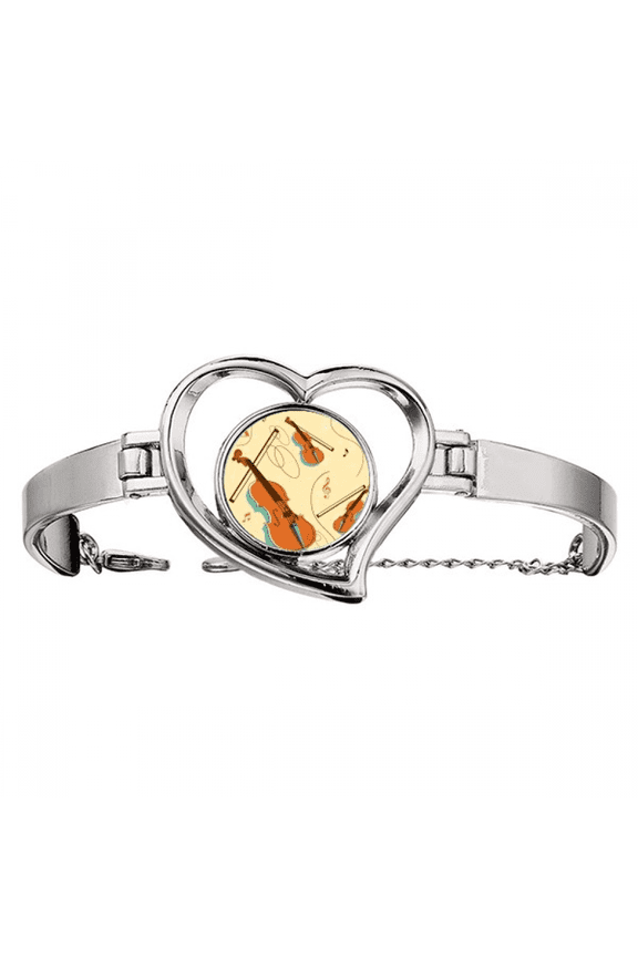 Violin Music Instruments Pattern Bracelet Heart Jewelry Wire Bangle