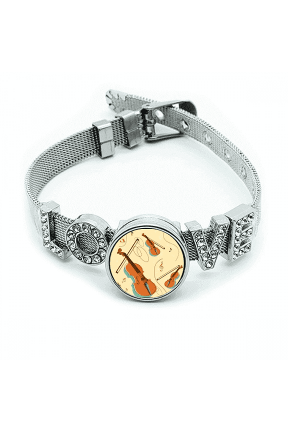 Violin Music Instruments Pattern Bracelet Wristband Crystal Love Adjustable Bangle