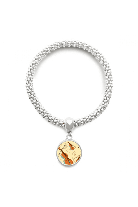 Violin Music Instruments Pattern Sliver Bracelet Pendant Jewelry Chain Adjustable Bangle