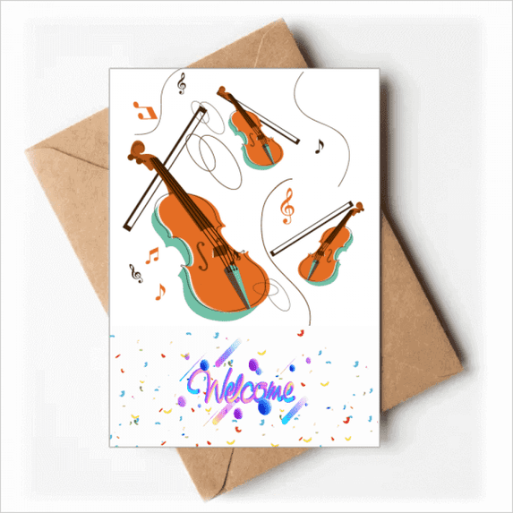 Violin Music Instruments Pattern Welcome Back Greeting Cards Envelopes Blank
