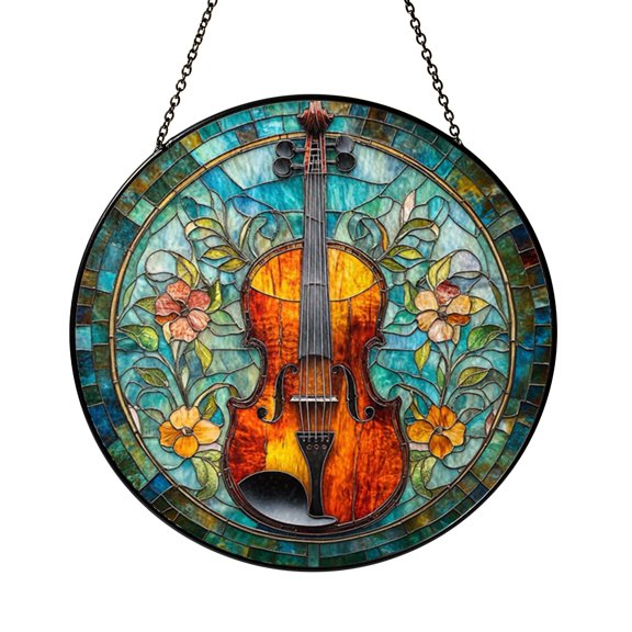 Violin Music Stained Glass Style Ornament, Christmas Tree Hanging Decor for Musicians