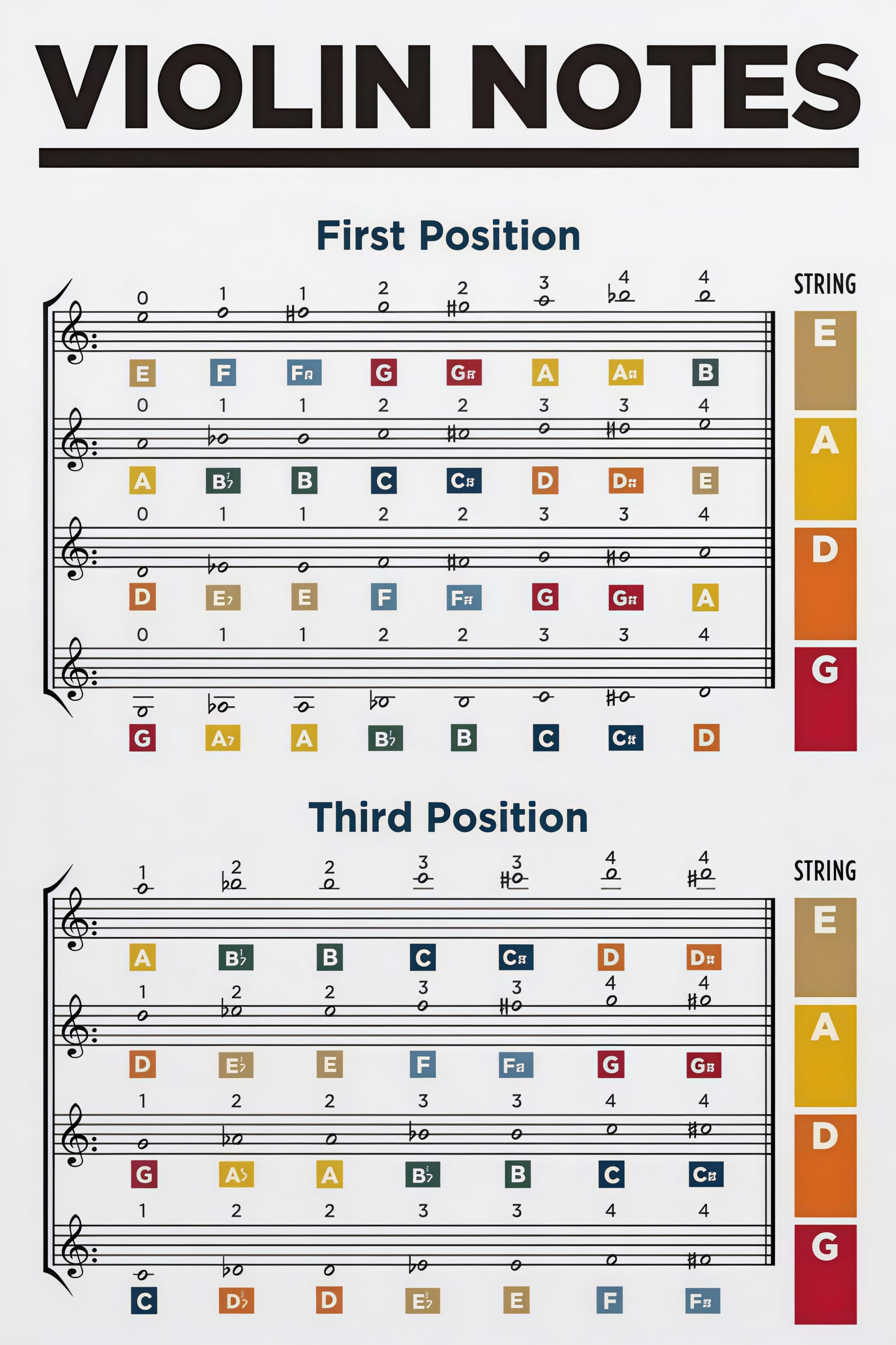 Violin Notes Position Reference Chart for Music Room Wall Decor poster ...