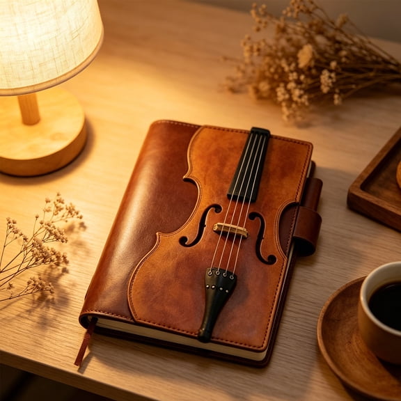 Violin PU Leather Notebook With Musical Design And Refillable Pages For Musicians And Music Enthusiasts Gift