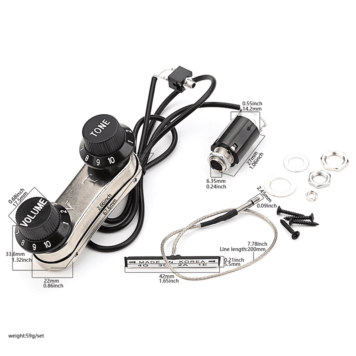 Violin Pickup Piezo Transducer Bridge Set with Tone Volume Knob for