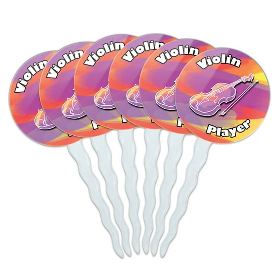 Violin Player Band Instrument String Cupcake Picks Toppers - Set of 6