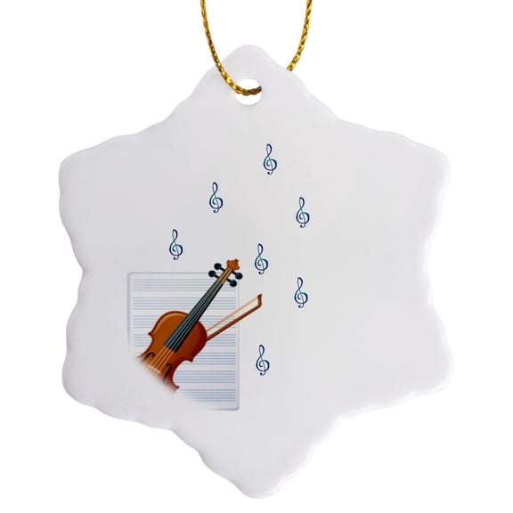 3drose, Violin Playing Music - Notes - Musical Art - Instruments, 3 inch Snowflake Porcelain Ornament