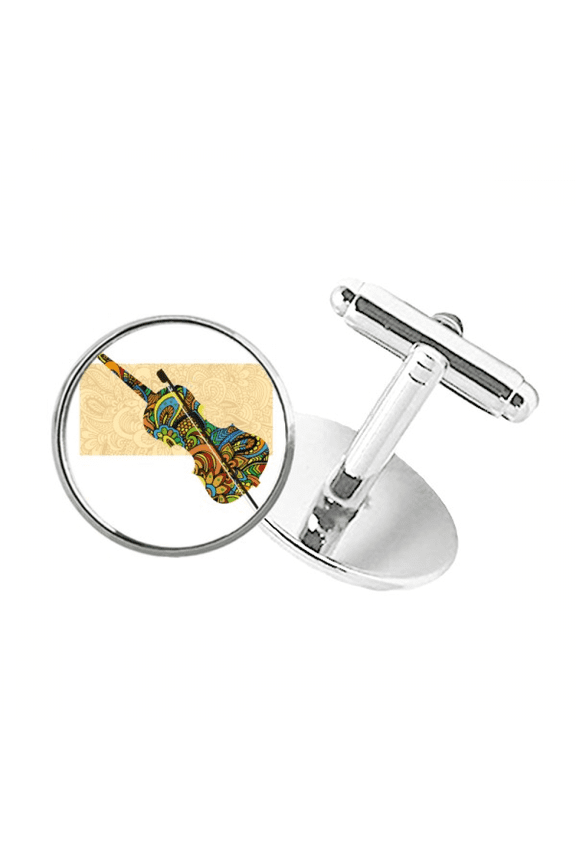 Violin Rock Music Festival Poster Round Button Cuff Clip Stud Cufflinks
