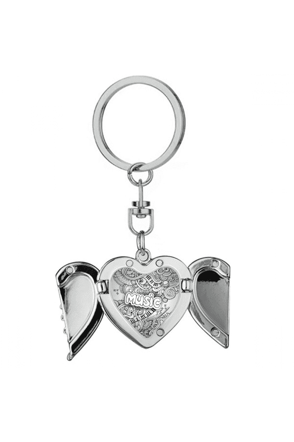Violin Rock Music Winding Painting Heart Angel Wing Key Chain Holder