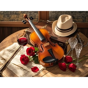 Violin Rose Top Hat Red Wine Glass 5D Diamond Painting DIY Kits Diamond Art Full Round Drill Rhinestones by Number Embroidery Arts and Crafts for Living Room Home Wall Decor 12x16 inch / 30x40cm