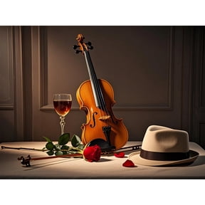 Violin Rose Top Hat Red Wine Glass Diamond Dots DIY Kits 5D Diamond Art Painting Full Round Drill Rhinestones by Number Embroidery Arts and Crafts for Living Room Home Wall Decor 12x16 inch / 30x40cm