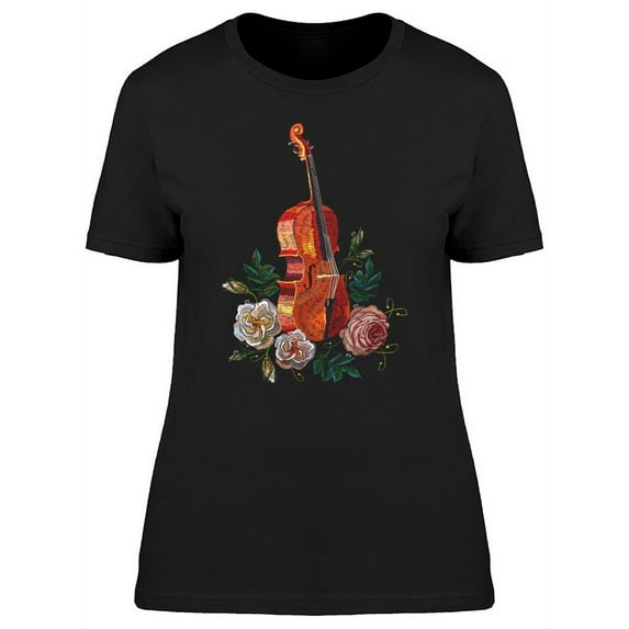 Violin & Roses Watercolor T-Shirt Women -Image by Shutterstock, Female x-Large