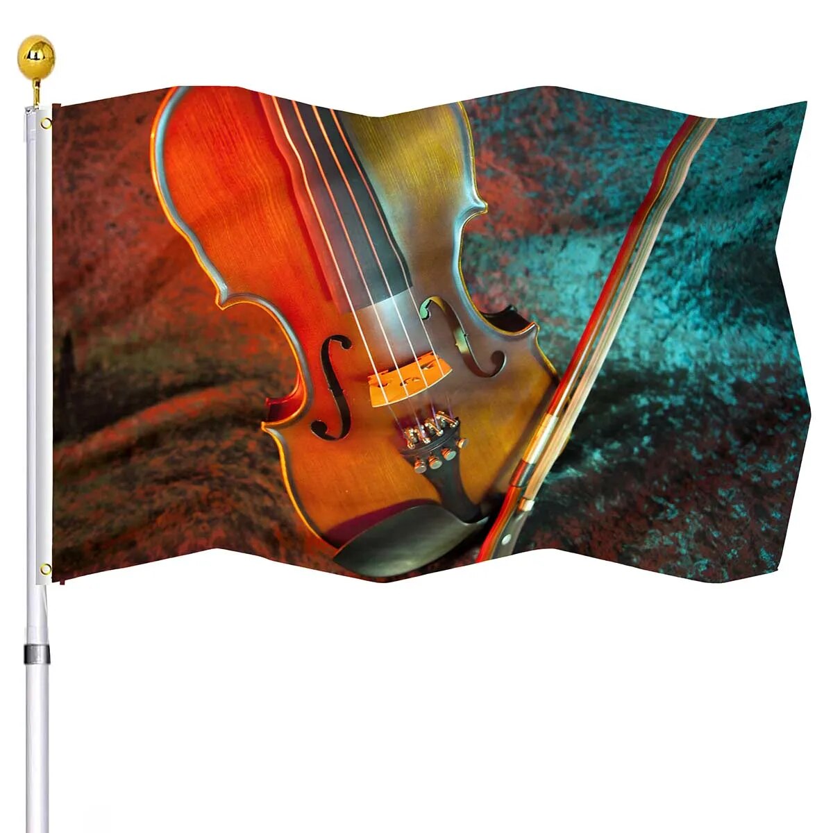 Violin Sheet Music Flag Vivid Rose Flowers Double Stitched Flags