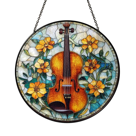 Violin Stained Glass-Style Ornament – Decorative Holiday Window Hanging