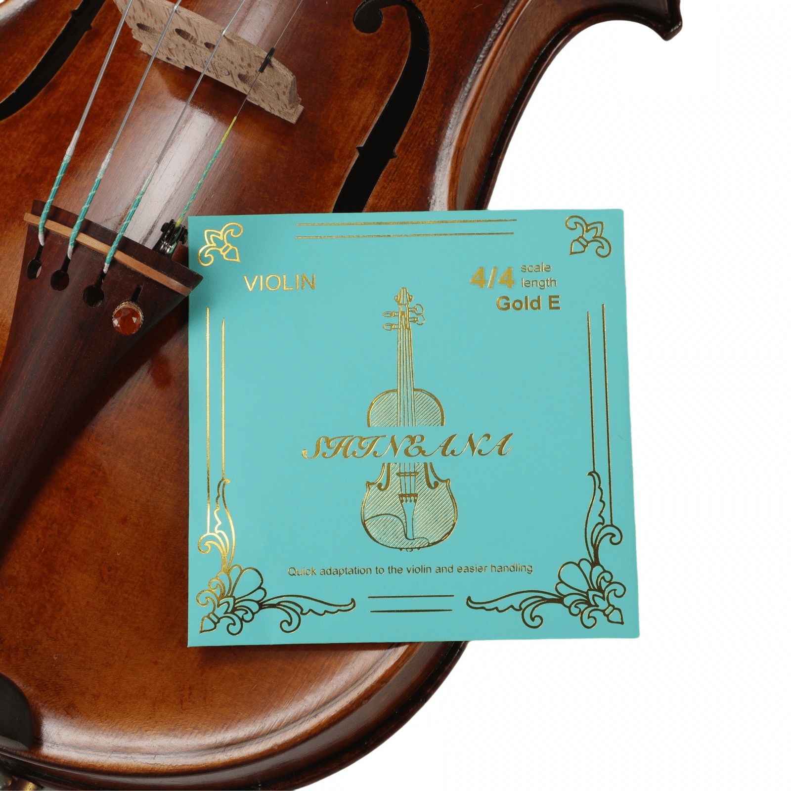 Violin Strings 4/4 Set with Extra Upgraded Gold-Plated E String,Medium Tension, High-Tech Synthetic Carbon Steel Core,Aluminum Wound GDA for Power & Projection - Ideal Choice for Violinists