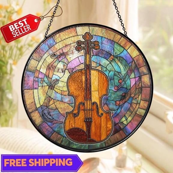 Violin Suncatcher, Glass-Effect Music Window Hanging Decor