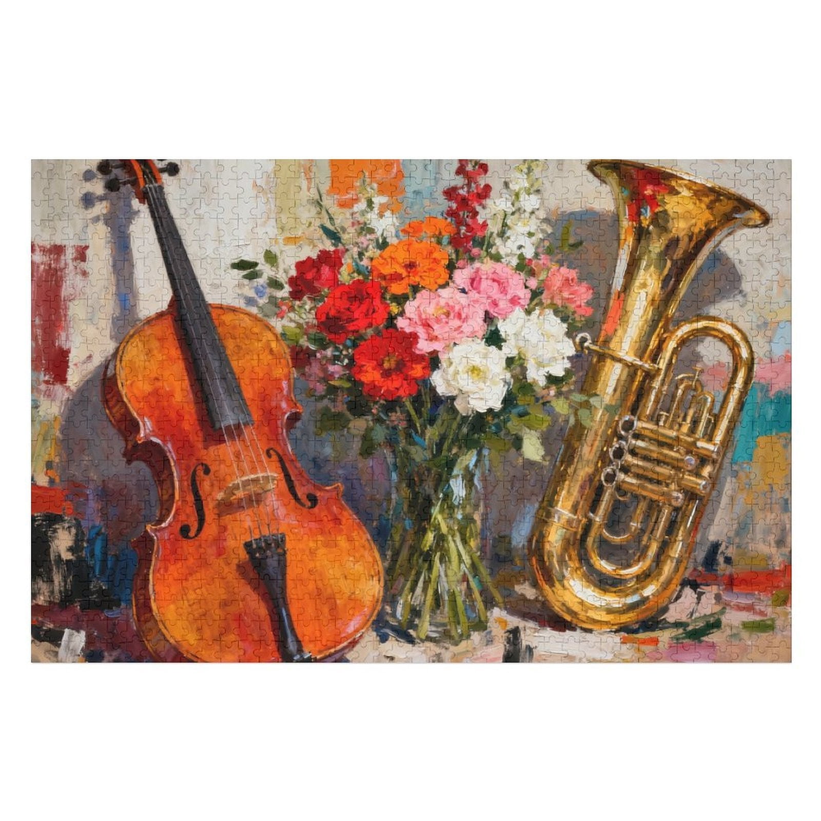 Violin Trumpet Art Jigsaw Puzzle 500 Pieces for Adults,Flower ...