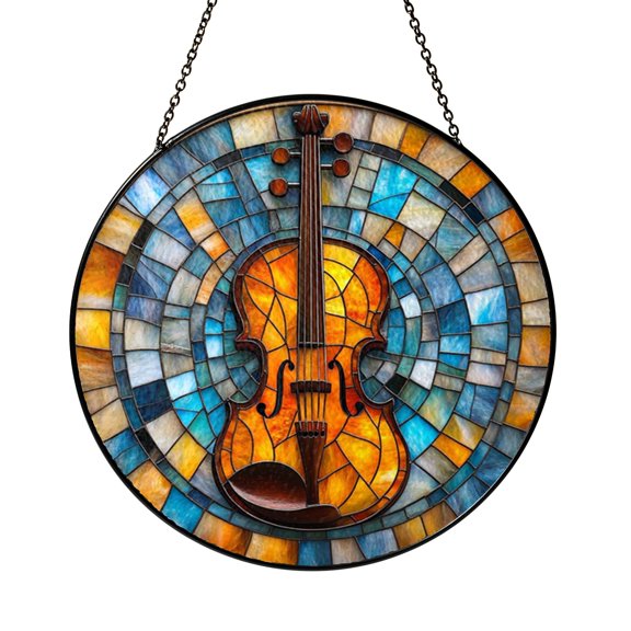 Violin Window Hanging, Faux Glass Inspired Classical Instrument Decor for Home and Gifts