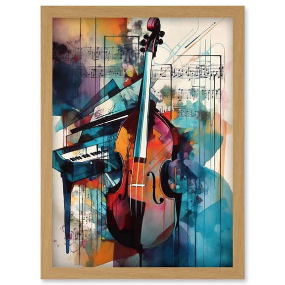 Violin and Piano Classical Music Note Melody Concerto Abstract Modern Watercolour Painting Artwork Framed Wall Art Print A4