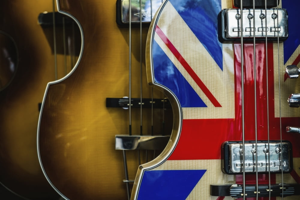 Violin with union jack pattern on surface London England Canvas Art - Carlos Sanchez Pereyra Design Pics (19 x 12)