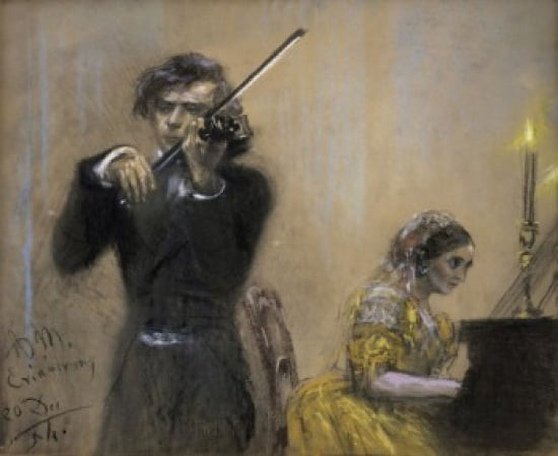 A Violinist and Clara Schumann 1854 Adolf Friedrich Erdmann von Menzel (1815-1905German) Private Collection Zurich Canvas Art - Adolf Friedrich Erdmann von Menzel (18 x 24)