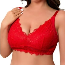 Viomisha Full Coverage Floral Lace Bra, Plus Size Non Padded Comfort Bras, Push Up Deep V Bra for Women Supportive Bralette
