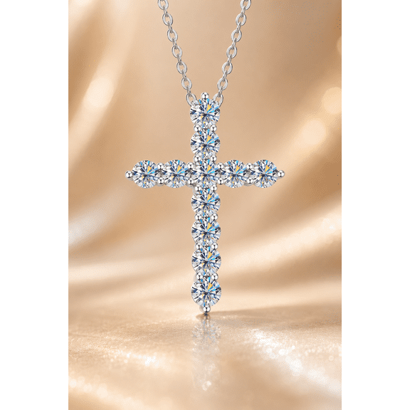 Vionarel Moissanite Cross Necklace for Women, 925 Sterling Silver Cross Pendant, White Gold Plated, D Color VVS1 Moissanite