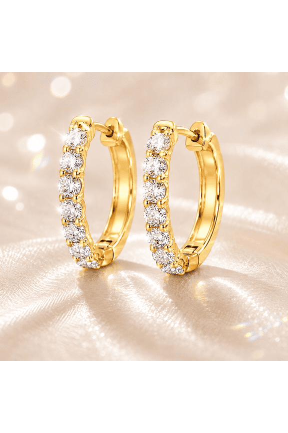 Moissanite Hoop Earrings for Women, 925 Sterling Silver, 2.5mm Round D Color VVS1 Moissanite, Gold