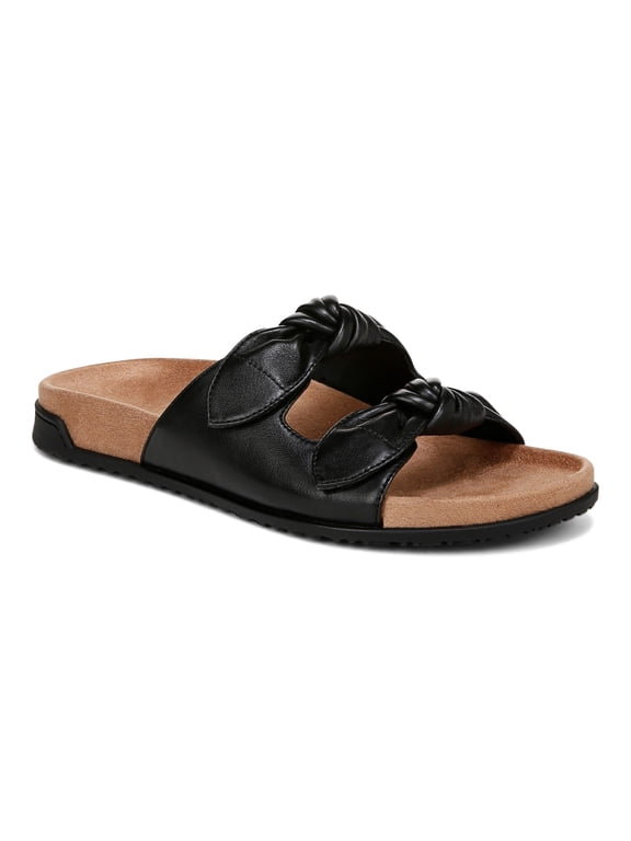 Women's Elara Slide Sandal, Black Leather, 8, Medium