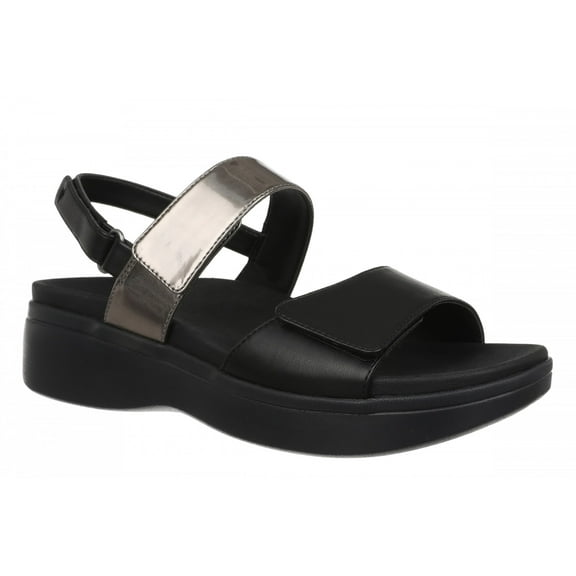 Vionic Women's Fay Adjustable Wedge Sandals Black Pewter 5M