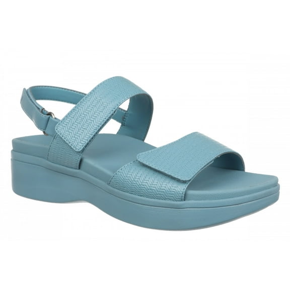 Vionic Women's Fay Adjustable Wedge Sandals Captain Blue Raffia 7.5W