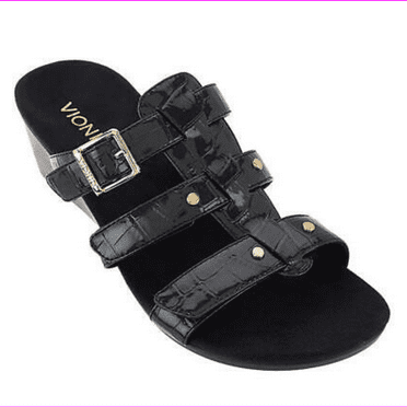 Vionic Orthotic Adjustable Triple Strap Slide Wedges - Radia Black 12 M