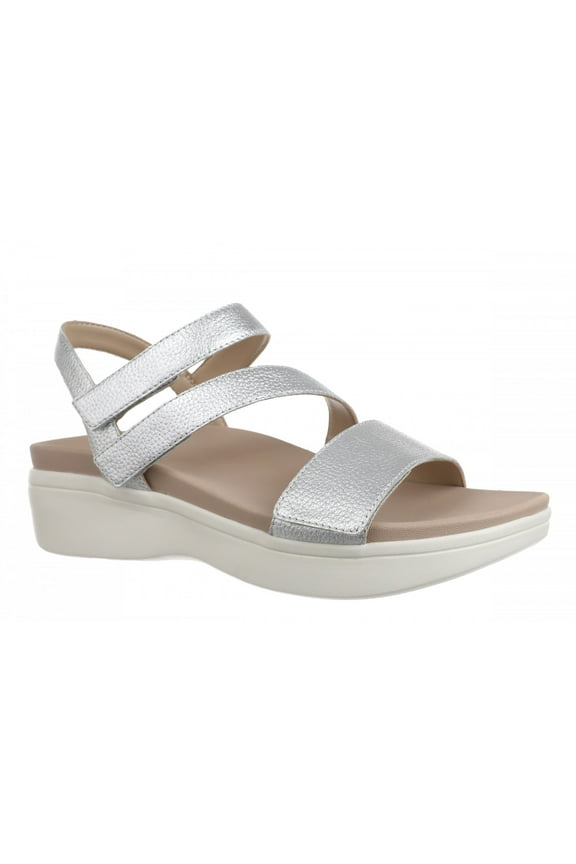 Women's Sophia Strappy Platforn Wedge Sandal Silver Leather 10M