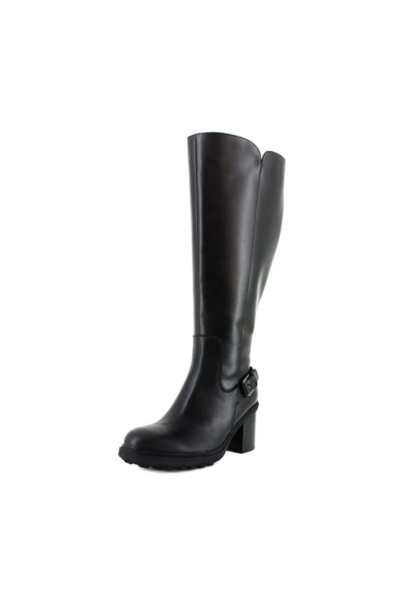 Womens Black Leather Trabuco Knee High Wide Calf Boots 8W