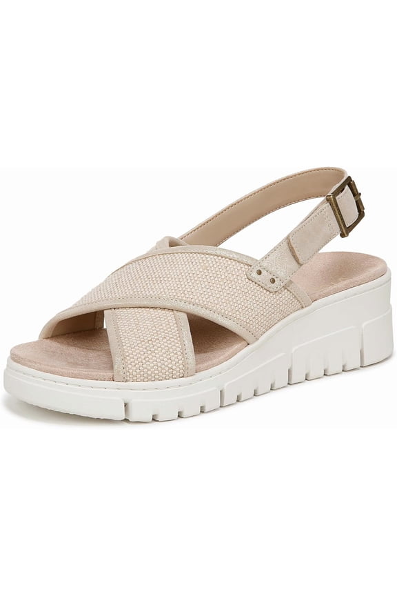 Uptown Sonoma Slingback Platform Wedge Sandal Beige Canvas 8W