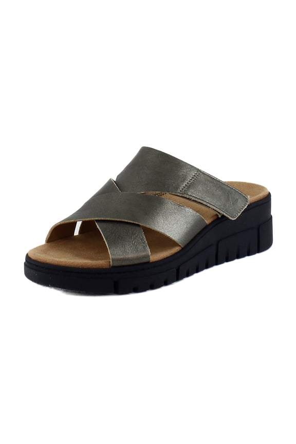 Women's Uptown Sunset Wedge Slide Sandal Gunmetal Leather 8.5M