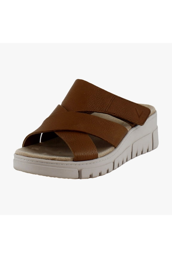 Women's Uptown Sunset Wedge Slide Sandal Brown Leather 8.5W