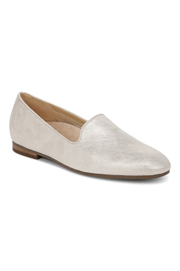 vionic silver dress shoes Vionic Uptown Penny Loafers Flats Shoes Womens Size 11 Silver Leather Orthotic