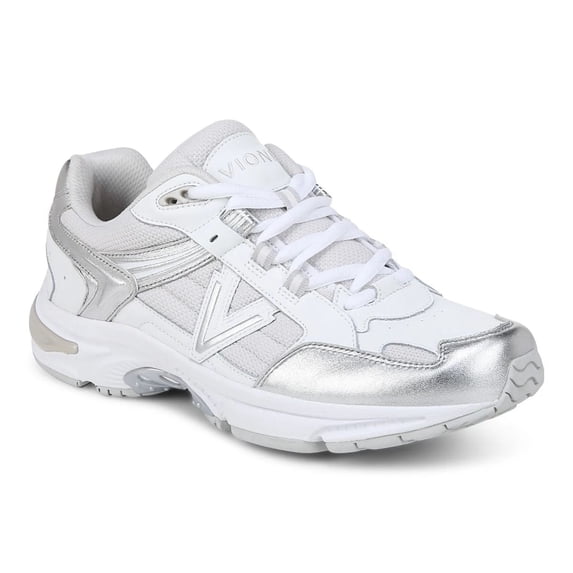 Vionic Women's 23Walk 2.0 Sneaker, White Silver Leather, 6.5, Medium