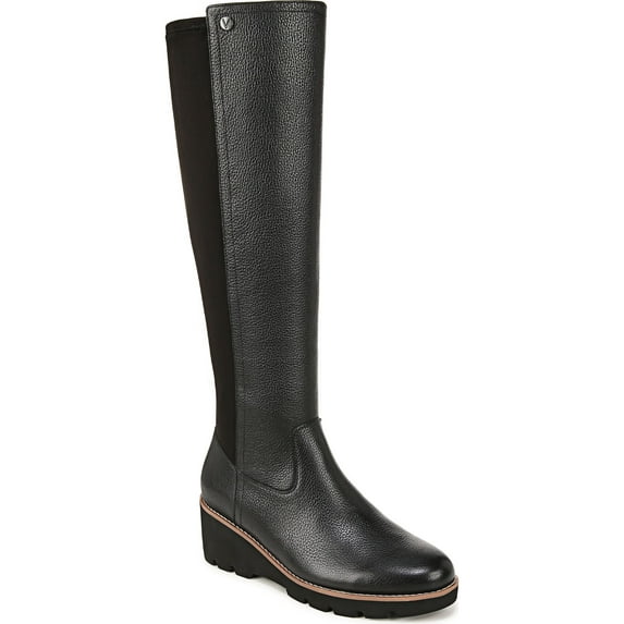 Vionic Women's Ashland Knee High Wedge Boot Black Wide Calf Leather 7M