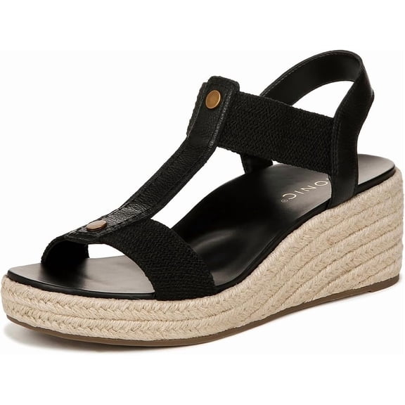 Vionic Womens Calera Wedge Sandal - Black Leather