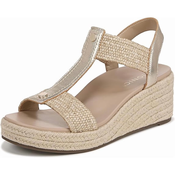 Vionic Womens Calera Wedge Sandal - Gold Metallic Leather