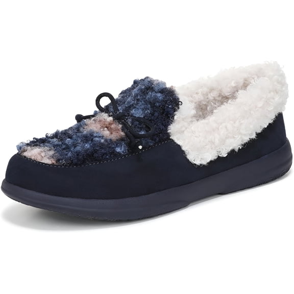 Vionic Women's Claribel Orthotic Supportive Slipper Navy Blazer Plaid Shearling 8M