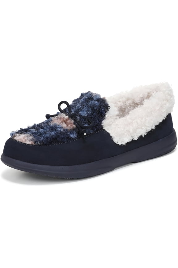 Women's Claribel Orthotic Supportive Slipper Navy Blazer Plaid Shearling 8M