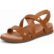 Vionic Womens Cypress Strappy Sandal, Tan Leather, 9.5, Wide