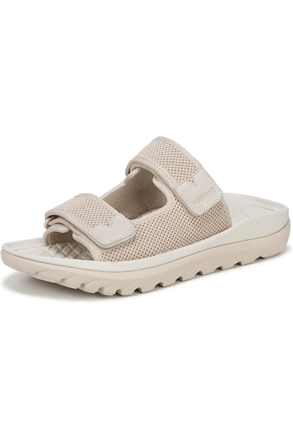 Women's Hope Rx Recovery Slide Sandal Parchment Metallic Knit/Suede 10M
