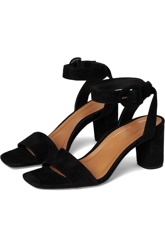 Women's Napa Zinfandel Strappy Block Heels Black Waxed Suede 11M